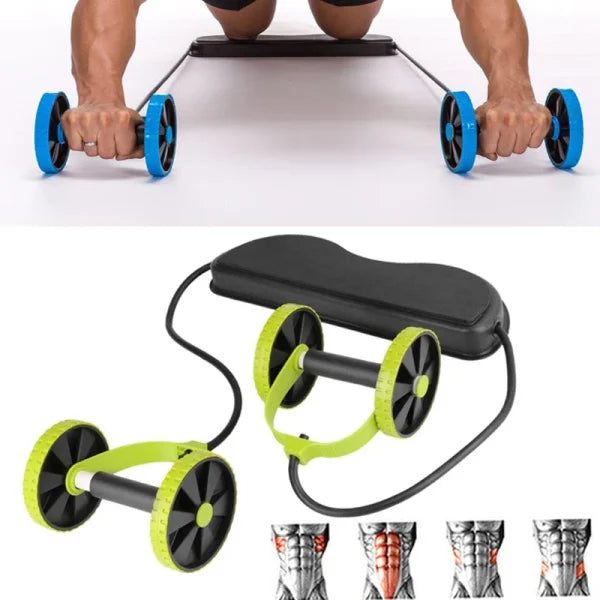 Abs Wheels Roller Abdominal Muscle Resistance Pull Rope Trainer Waist Exercise Multi-functional Home Workout Fitness Equipment (random Color)