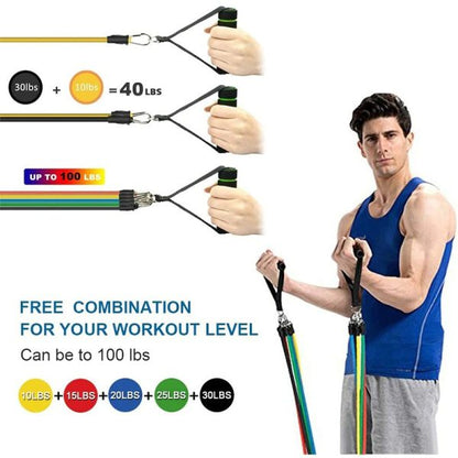 Power Resistance Band Set- Workout Bands Exercise Elastic Pull Rope 11 Pcs Set