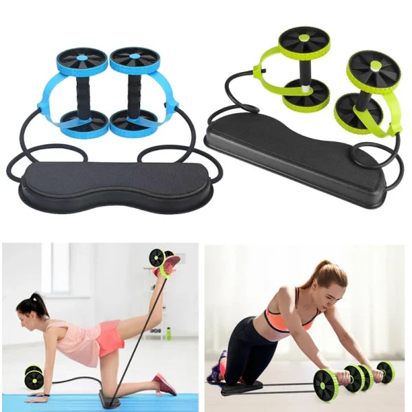 Abs Wheels Roller Abdominal Muscle Resistance Pull Rope Trainer Waist Exercise Multi-functional Home Workout Fitness Equipment (random Color)